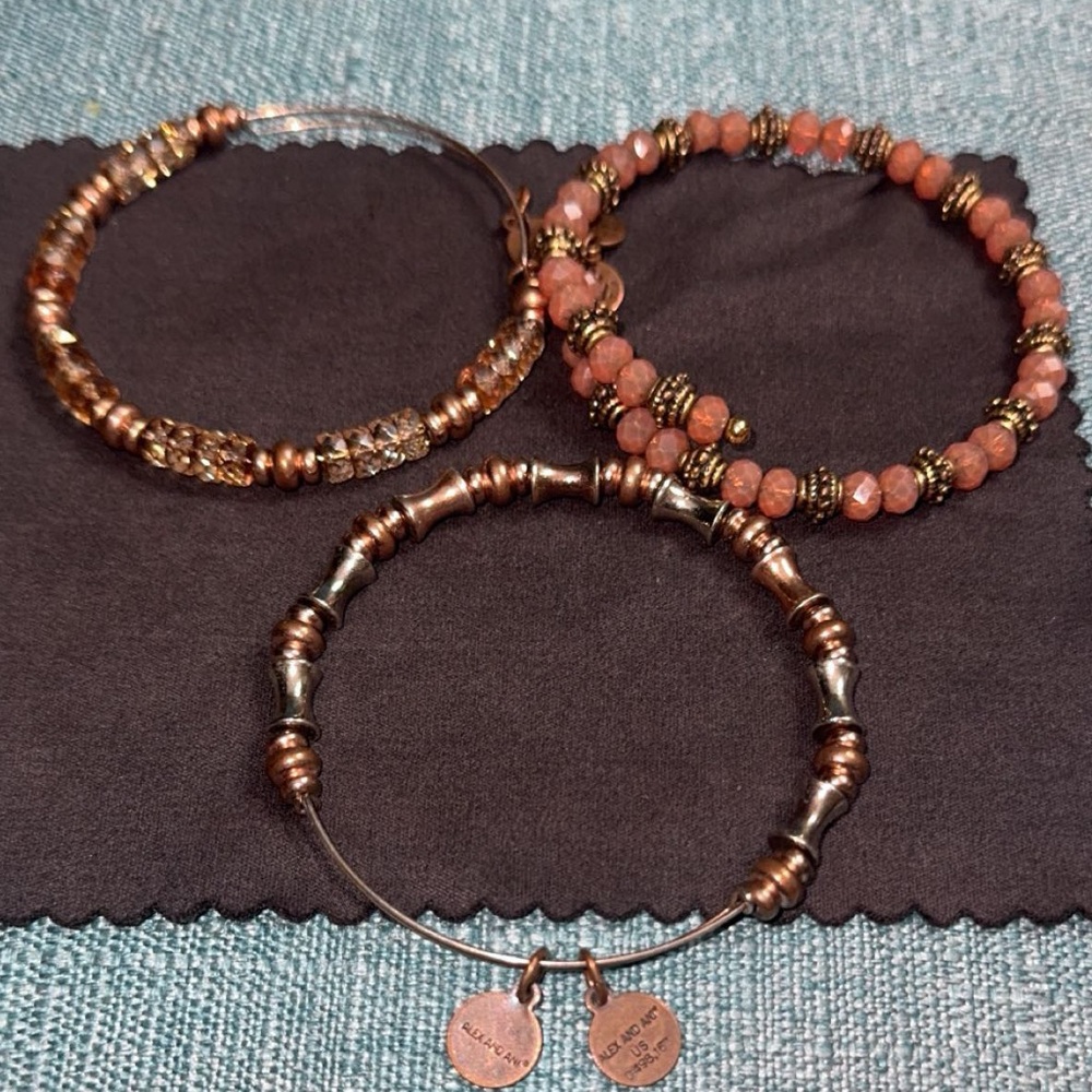 Authentic Alex and Ani Copper and Gold Beaded Bracelet Set